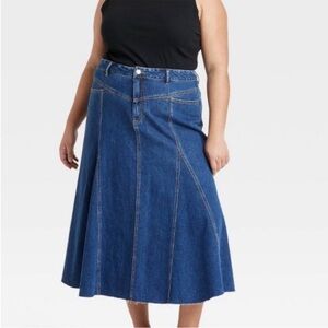 Ava & Viv Indigo Dark Wash A-Line Denim Midi Skirt Boho Western